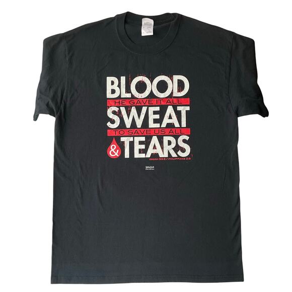 Fruit of the Loom Men Short Sleeve T-shirt Size L, Black, Blood Sweat Tears - Picture 1 of 7